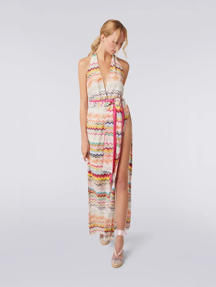 Women Long Multicoloured 3d Effect Viscose Knit Jumpsuit Multicoloured Missoni Beachwear