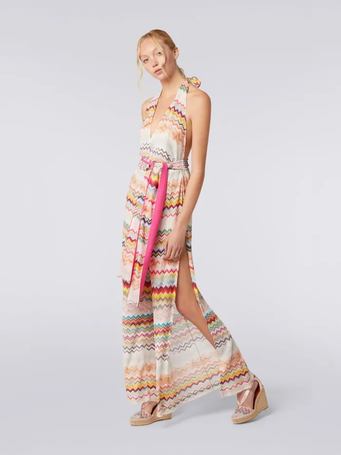 Women Long Multicoloured 3d Effect Viscose Knit Jumpsuit Multicoloured Missoni Beachwear