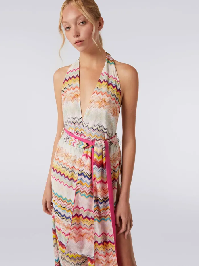 Women Long Multicoloured 3d Effect Viscose Knit Jumpsuit Multicoloured Missoni Beachwear