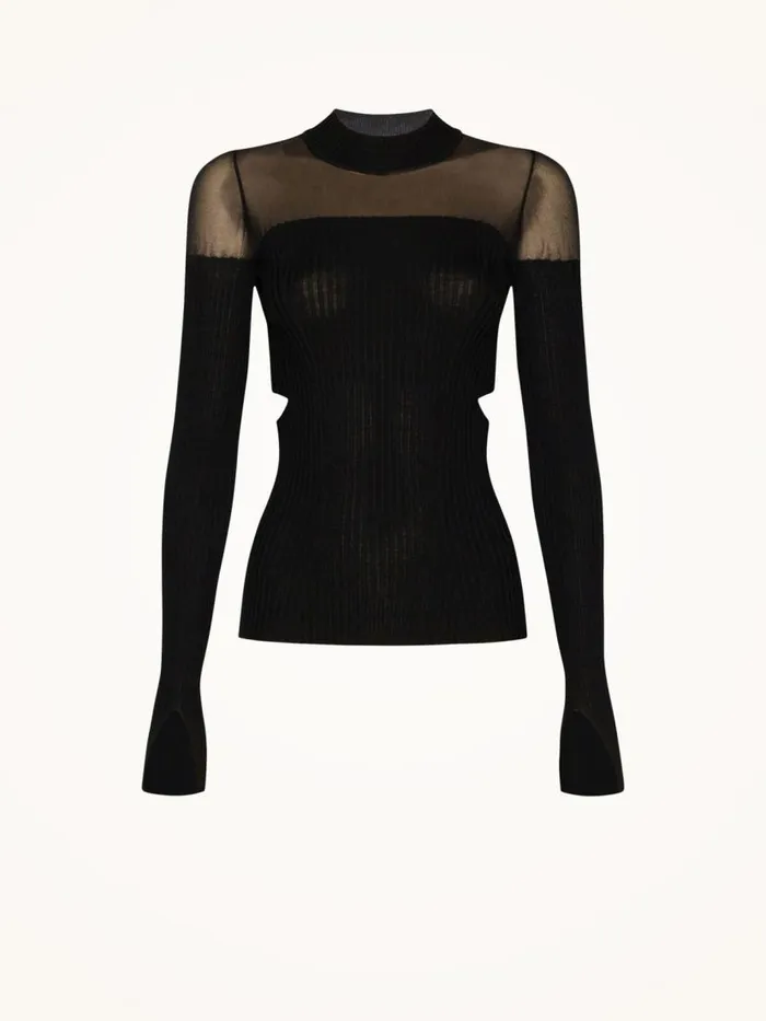 Women Longsleeved Tops Wolford Contoured Ribs Top Long Sleeve Black