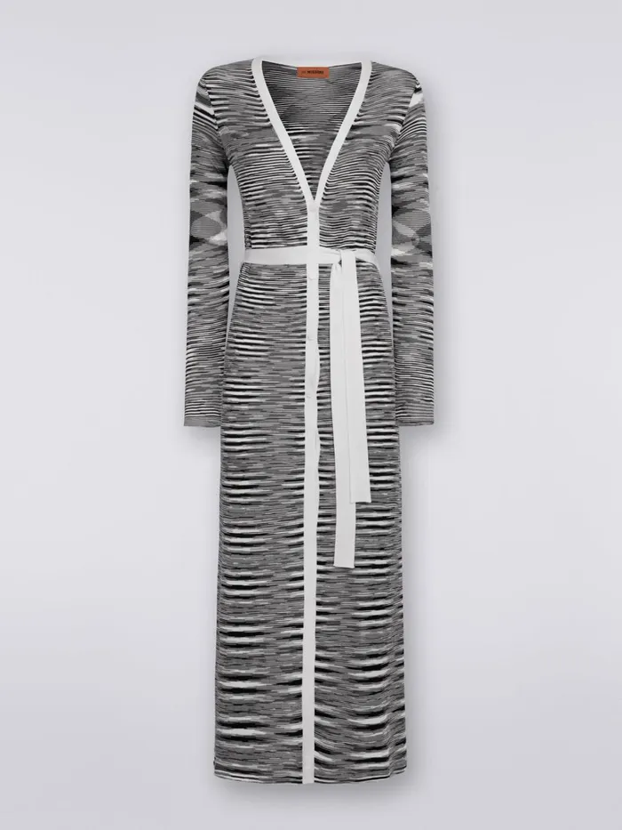 Women Long Slub Silk Cardigan Black and White Missoni Knitwear