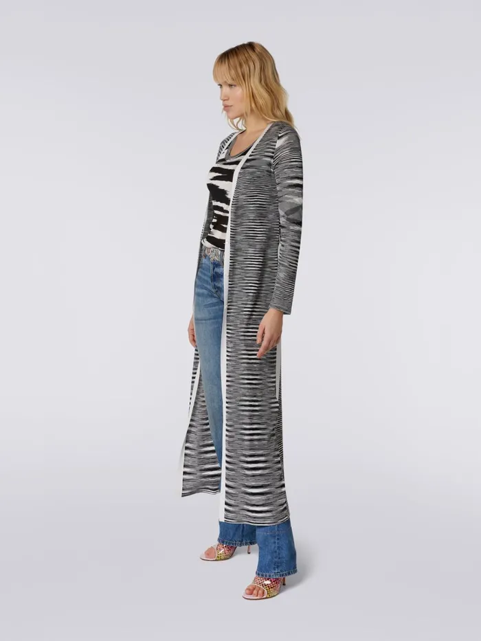 Women Long Slub Silk Cardigan Black and White Missoni Knitwear