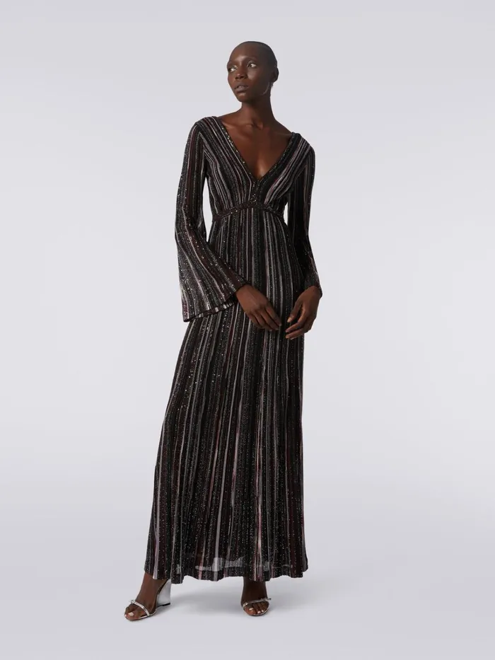 Women Long Vertical Striped Dress In Viscose Blend With Sequins Multicoloured Missoni Dresses Women Long Vertical Striped Dress In Viscose Blend With Sequins Multicoloured Missoni Dresses