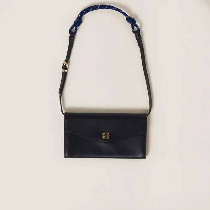 Women Long Wallets Miu Miu Leather Wallet With Leather And Cord Shoulder Strap Blackbaltic Blue Women Long Wallets Miu Miu Leather Wallet With Leather And Cord Shoulder Strap Blackbaltic Blue
