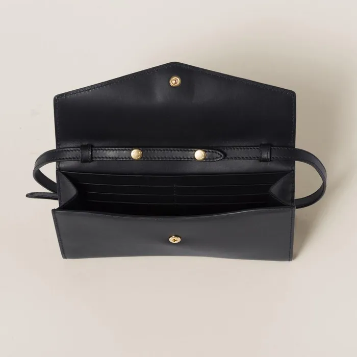 Women Long Wallets Miu Miu Leather Wallet With Leather And Cord Shoulder Strap Blackbaltic Blue Women Long Wallets Miu Miu Leather Wallet With Leather And Cord Shoulder Strap Blackbaltic Blue