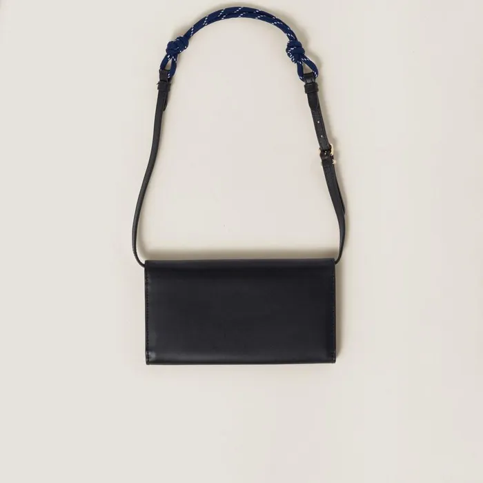 Women Long Wallets Miu Miu Leather Wallet With Leather And Cord Shoulder Strap Blackbaltic Blue Women Long Wallets Miu Miu Leather Wallet With Leather And Cord Shoulder Strap Blackbaltic Blue