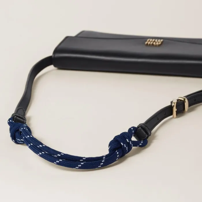 Women Long Wallets Miu Miu Leather Wallet With Leather And Cord Shoulder Strap Blackbaltic Blue Women Long Wallets Miu Miu Leather Wallet With Leather And Cord Shoulder Strap Blackbaltic Blue
