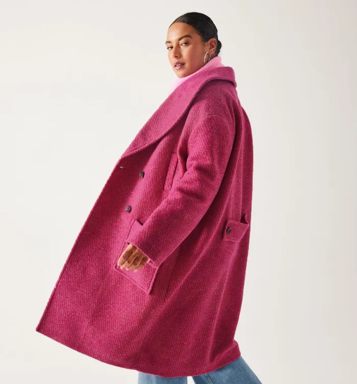 Women Long WoolBlend Coat 8211 Pink Print Promod Coats