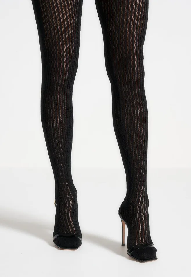 Women Manire De Voir Knitted Contour Footsie Leggings Black