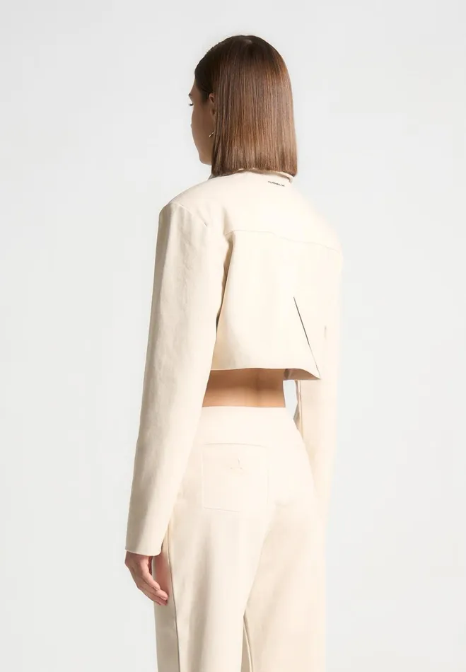 Women Manire De Voir Wide Shoulder Cropped Denim Jacket Cream