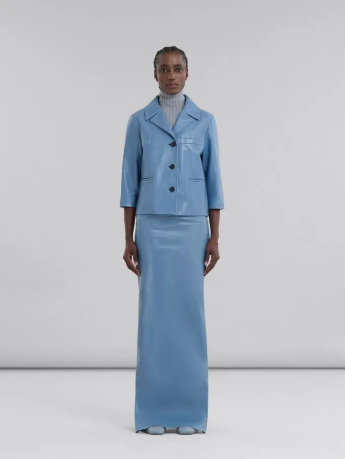 Women Marni Coats and Jackets Blue Shiny Leather Jacket