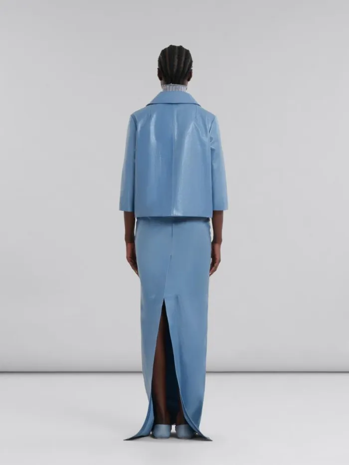 Women Marni Coats and Jackets Blue Shiny Leather Jacket