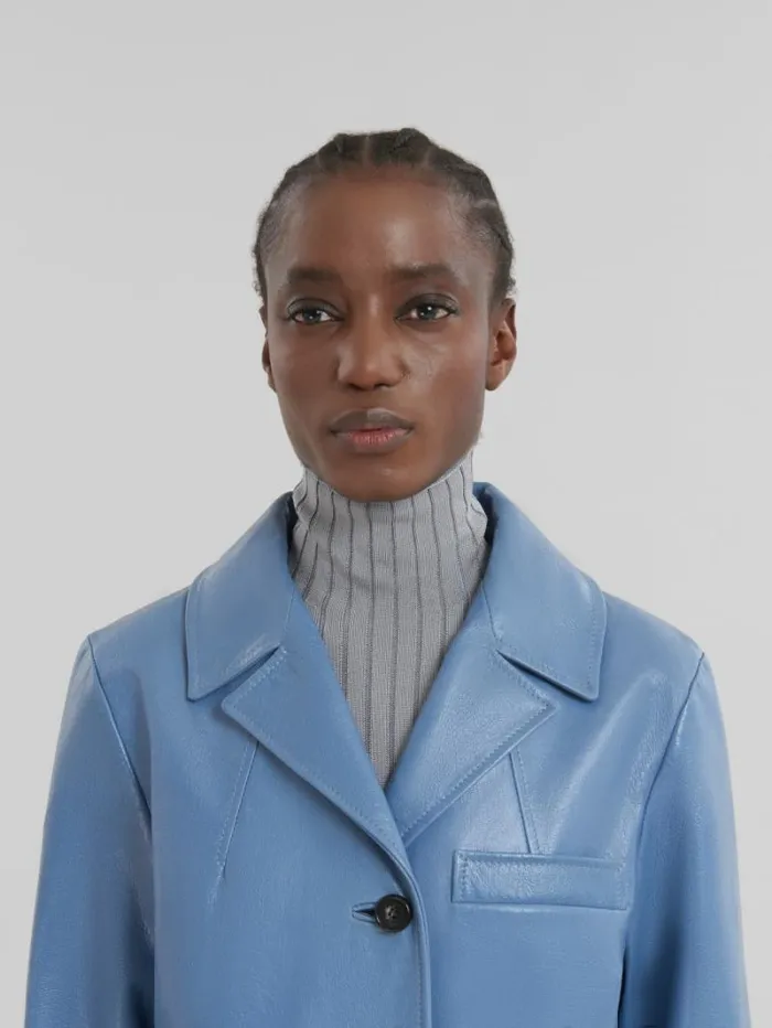 Women Marni Coats and Jackets Blue Shiny Leather Jacket
