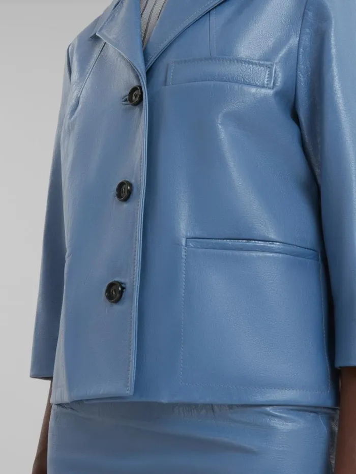 Women Marni Coats and Jackets Blue Shiny Leather Jacket