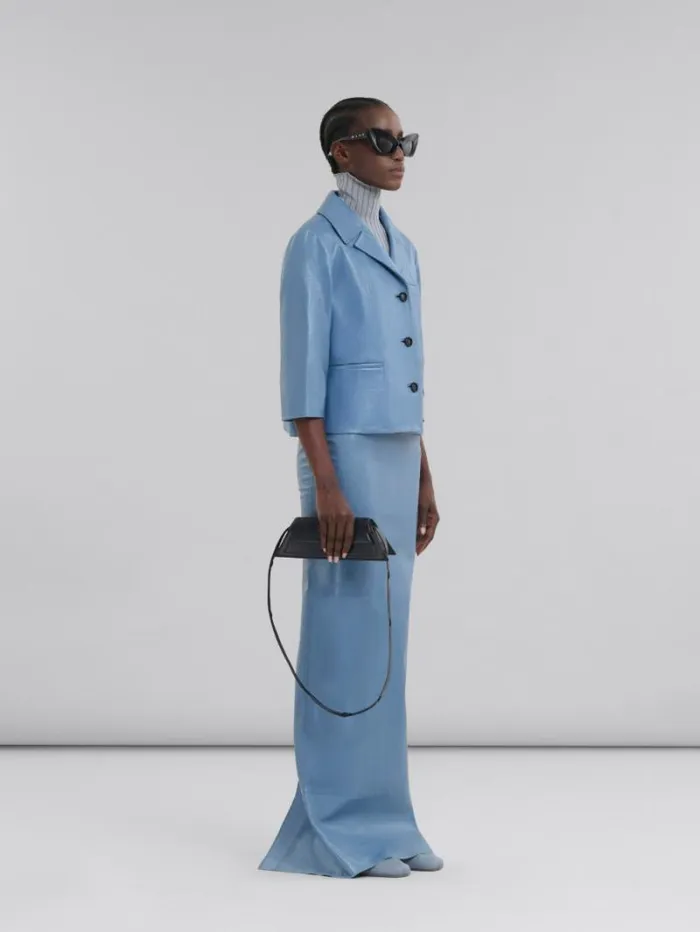 Women Marni Coats and Jackets Blue Shiny Leather Jacket