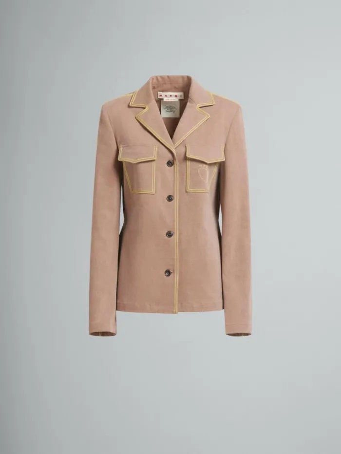 Women Marni Coats and Jackets Brown Organic Denim Blazer With Contrast Stitching
