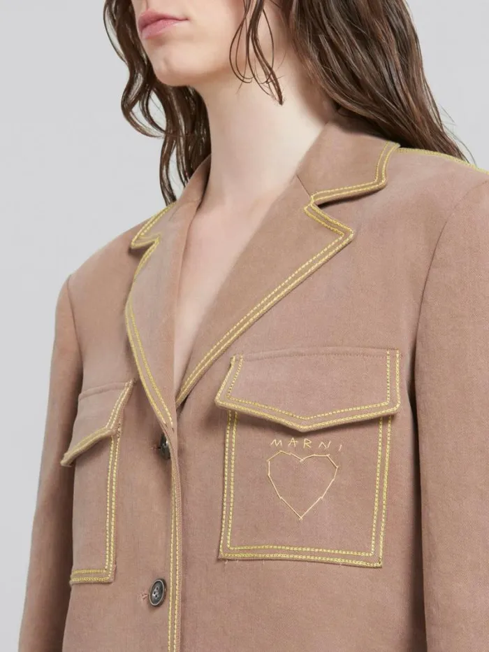 Women Marni Coats and Jackets Brown Organic Denim Blazer With Contrast Stitching