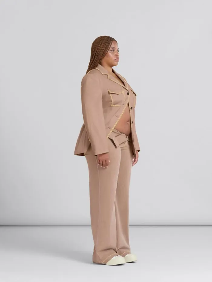 Women Marni Coats and Jackets Brown Organic Denim Blazer With Contrast Stitching