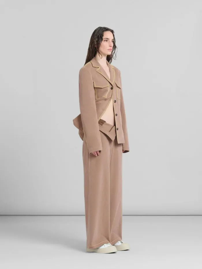 Women Marni Coats and Jackets Brown Organic Denim Blazer With Contrast Stitching