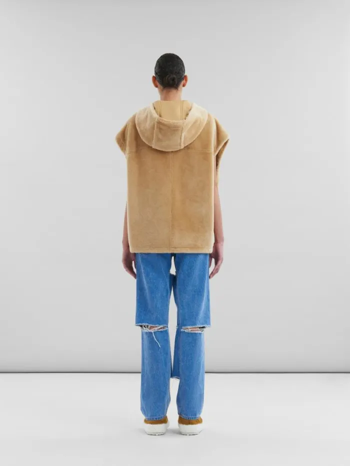 Women Marni Coats and Jackets Brown Shaved Shearling Hooded Gilet