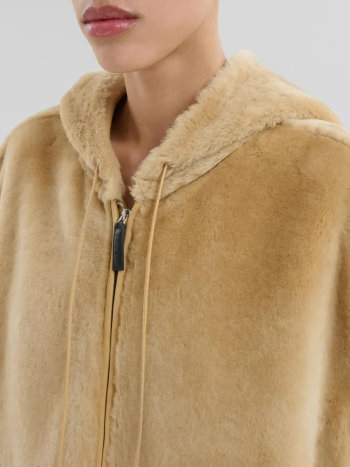 Women Marni Coats and Jackets Brown Shaved Shearling Hooded Gilet