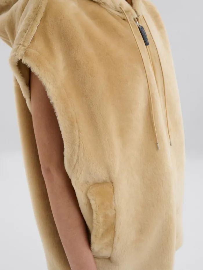 Women Marni Coats and Jackets Brown Shaved Shearling Hooded Gilet