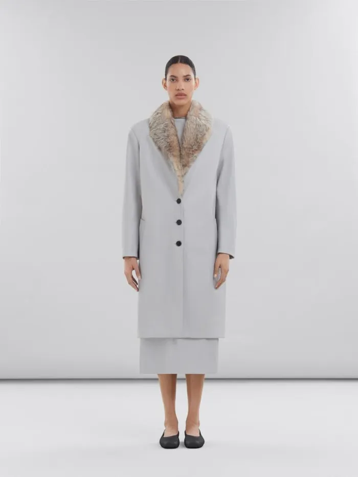 Women Marni Coats and Jackets Grey Nappa Coat With Shearling Collar