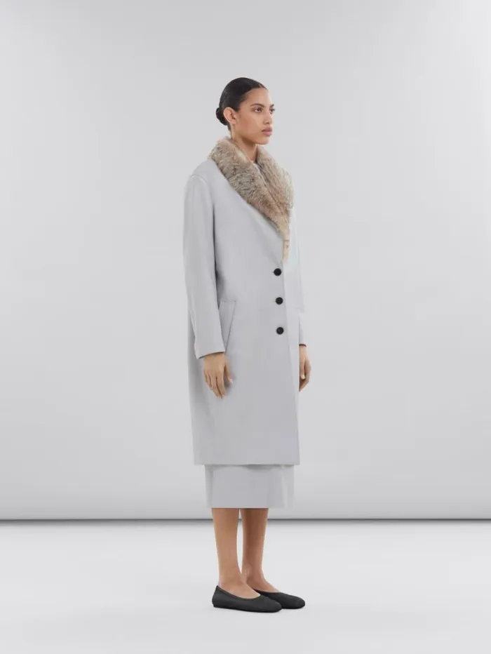 Women Marni Coats and Jackets Grey Nappa Coat With Shearling Collar