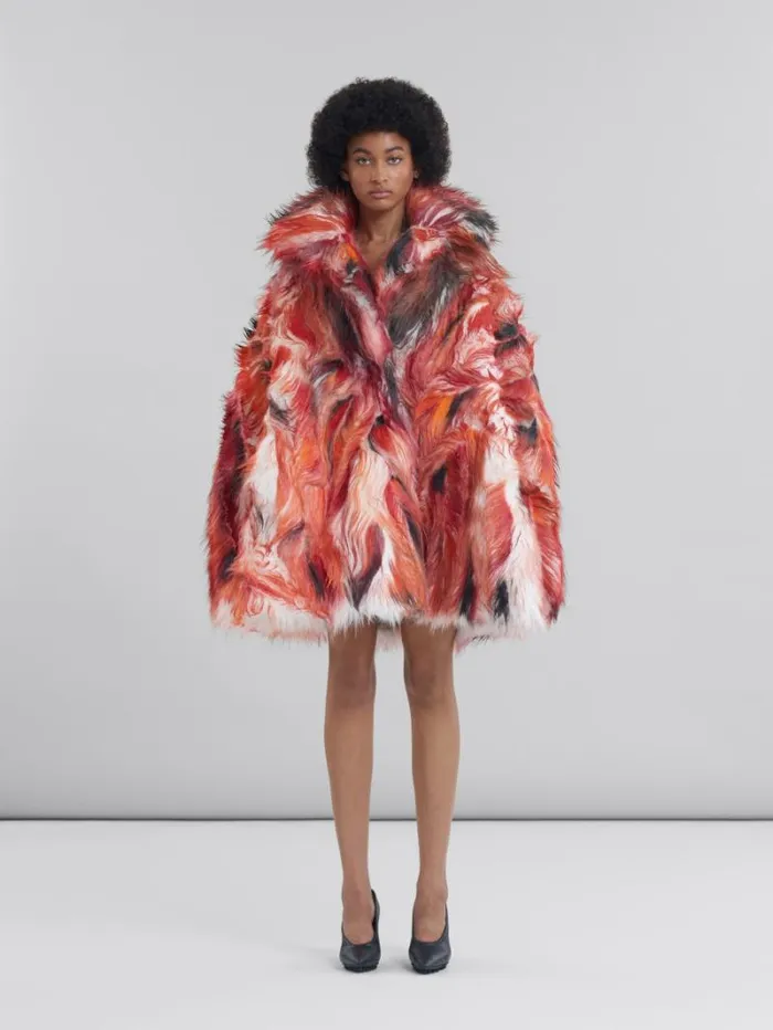 Women Marni Coats and Jackets Red Long Hair Flared Coat