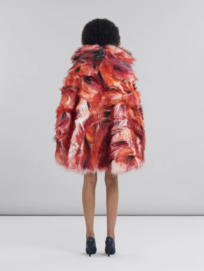 Women Marni Coats and Jackets Red Long Hair Flared Coat