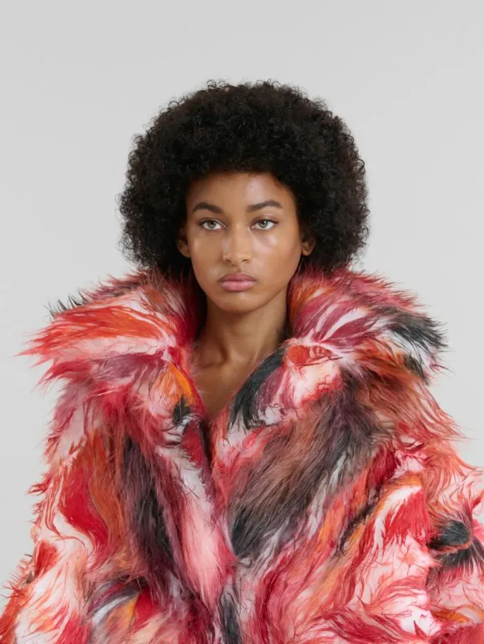 Women Marni Coats and Jackets Red Long Hair Flared Coat