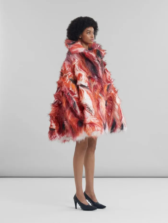 Women Marni Coats and Jackets Red Long Hair Flared Coat