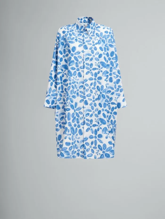 Women Marni Dresses White Poplin Cocoon Dress With Blooming Print