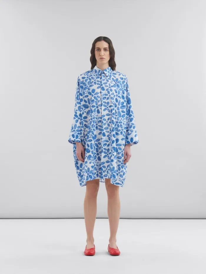 Women Marni Dresses White Poplin Cocoon Dress With Blooming Print