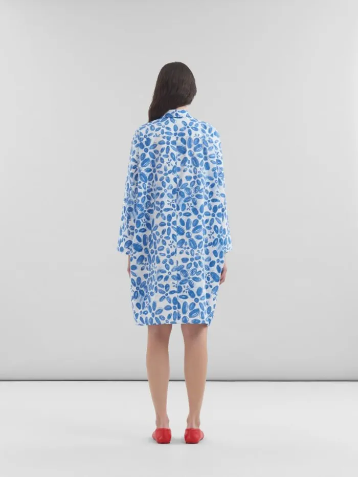Women Marni Dresses White Poplin Cocoon Dress With Blooming Print