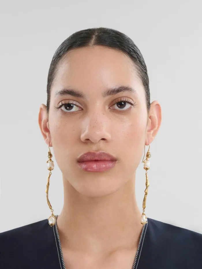 Women Marni Earrings Gold Dangle Earrings With River Pearls