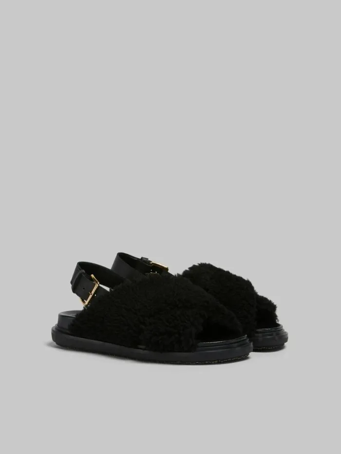 Women Marni Fussbett Black Curly Shearling Fussbett Slide