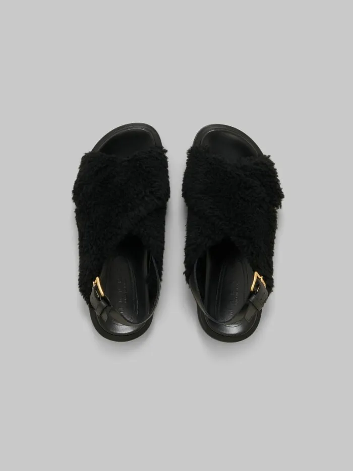 Women Marni Fussbett Black Curly Shearling Fussbett Slide