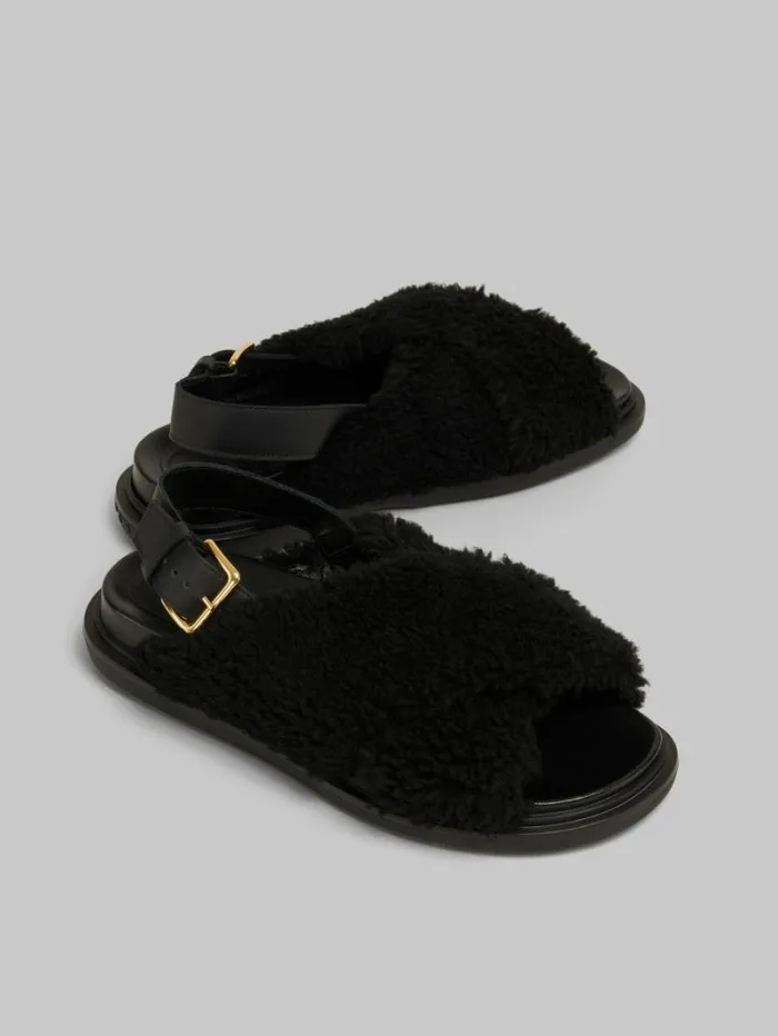 Women Marni Fussbett Black Curly Shearling Fussbett Slide