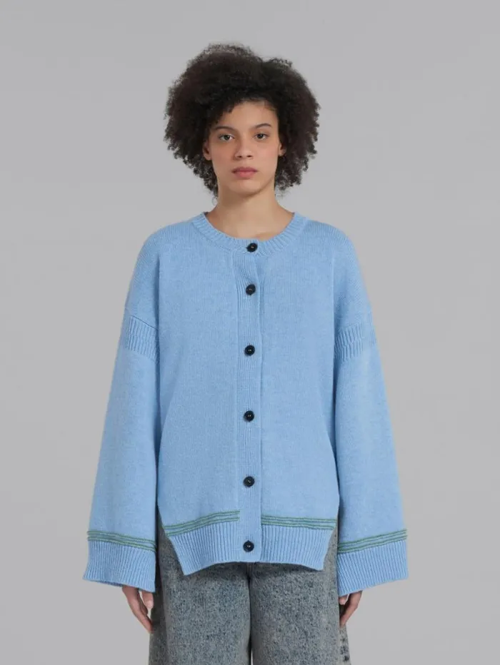 Women Marni Knitwear Blue Wool Cardigan With Kimono Sleeves