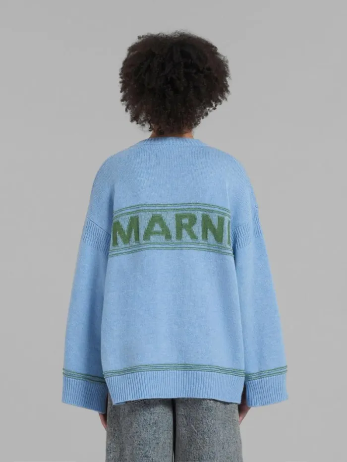 Women Marni Knitwear Blue Wool Cardigan With Kimono Sleeves