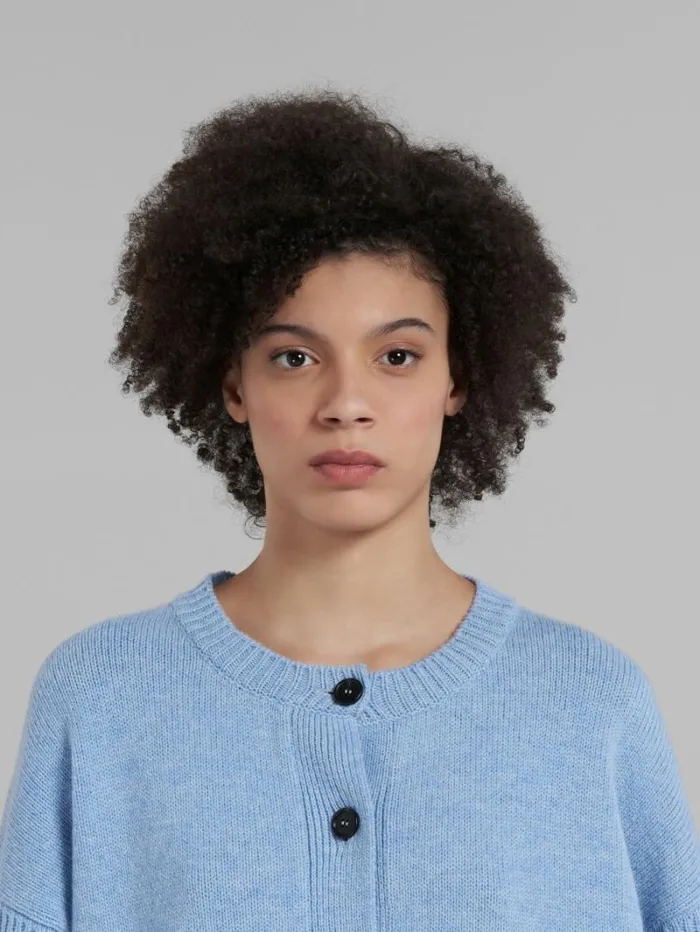 Women Marni Knitwear Blue Wool Cardigan With Kimono Sleeves