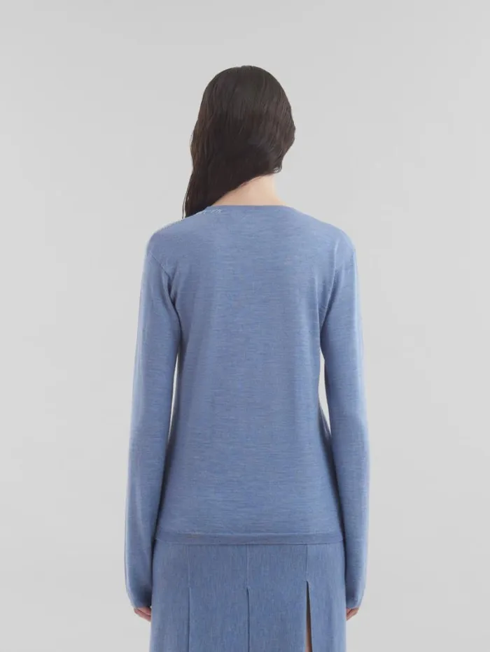Women Marni Knitwear Blue WoolSilk CrewNeck Jumper With Marni Mending