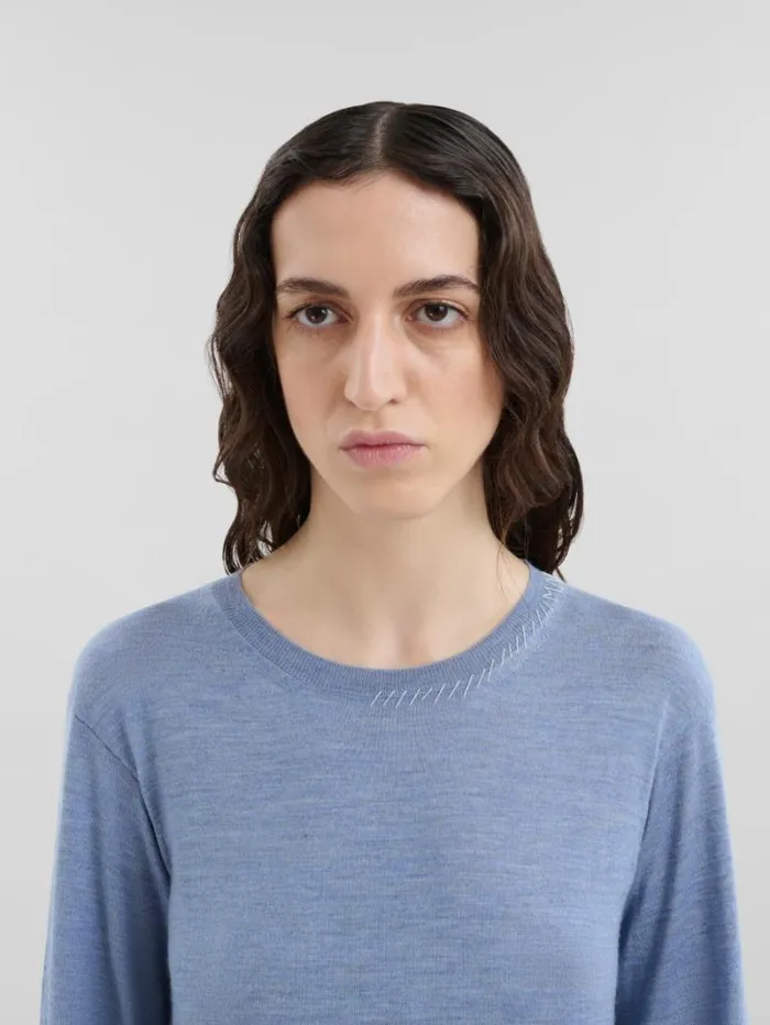 Women Marni Knitwear Blue WoolSilk CrewNeck Jumper With Marni Mending