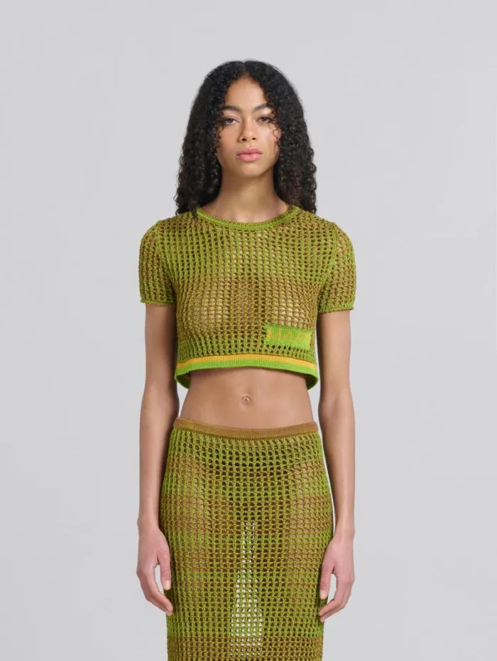 Women Marni Knitwear Green Organic Cotton Net TShirt