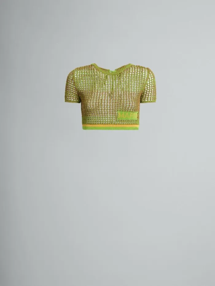 Women Marni Knitwear Green Organic Cotton Net TShirt