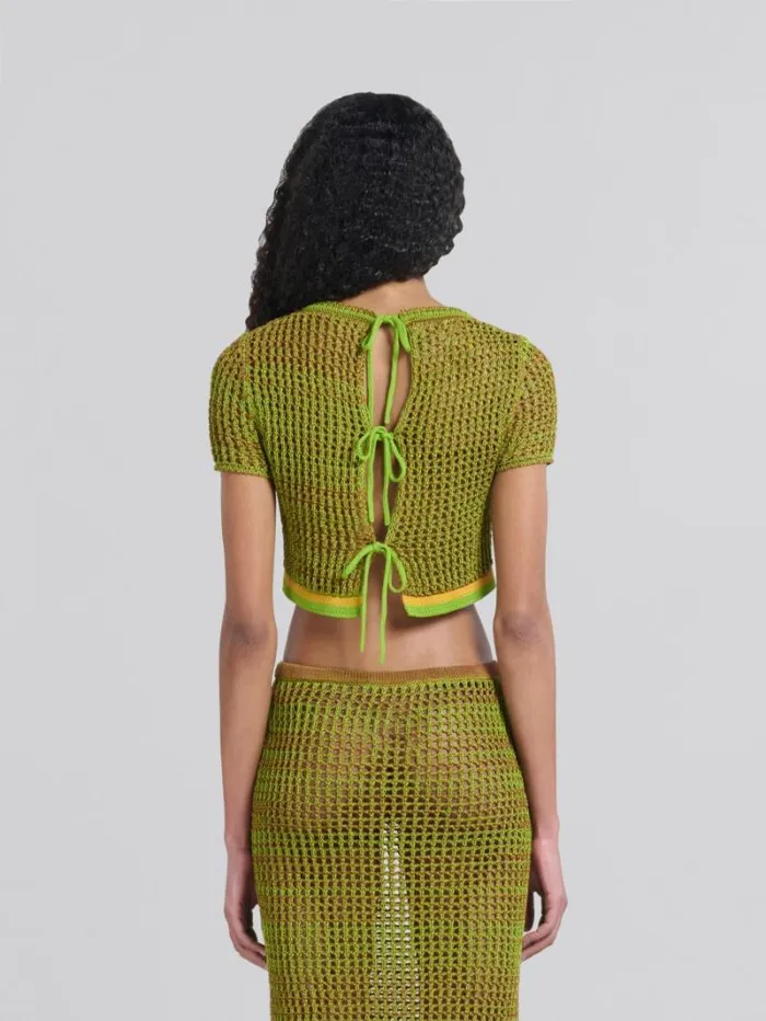 Women Marni Knitwear Green Organic Cotton Net TShirt