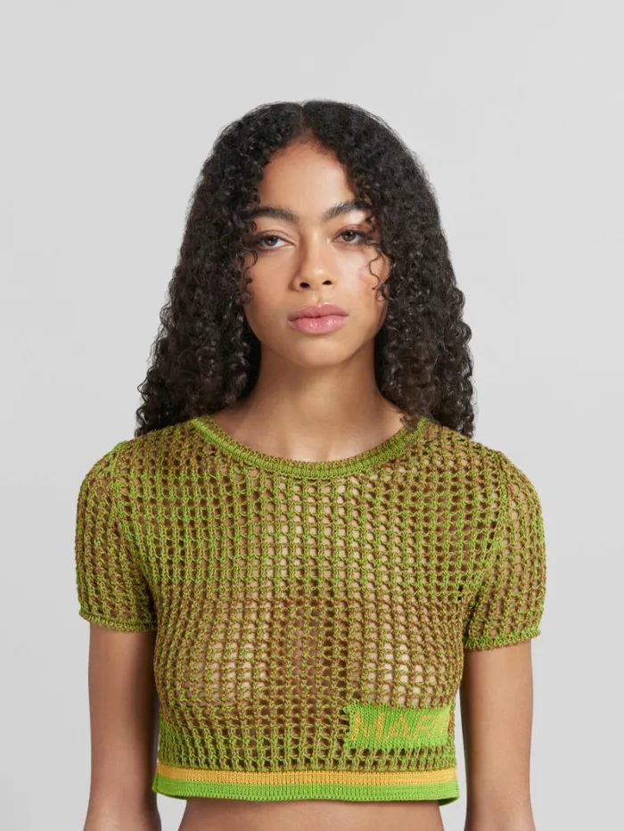 Women Marni Knitwear Green Organic Cotton Net TShirt