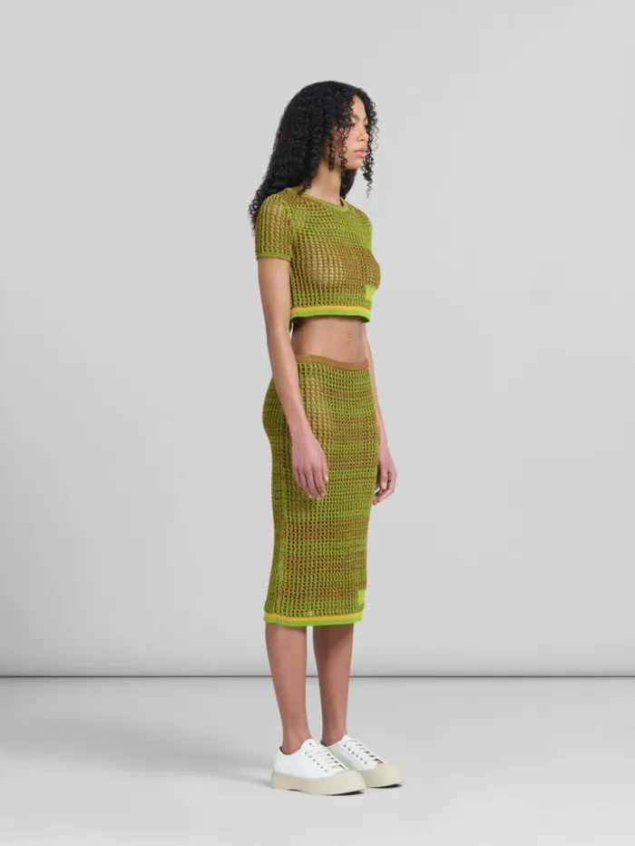 Women Marni Knitwear Green Organic Cotton Net TShirt