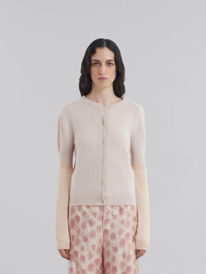 Women Marni Knitwear Peach Pink Wool And Cashmere Color Block Cardigan
